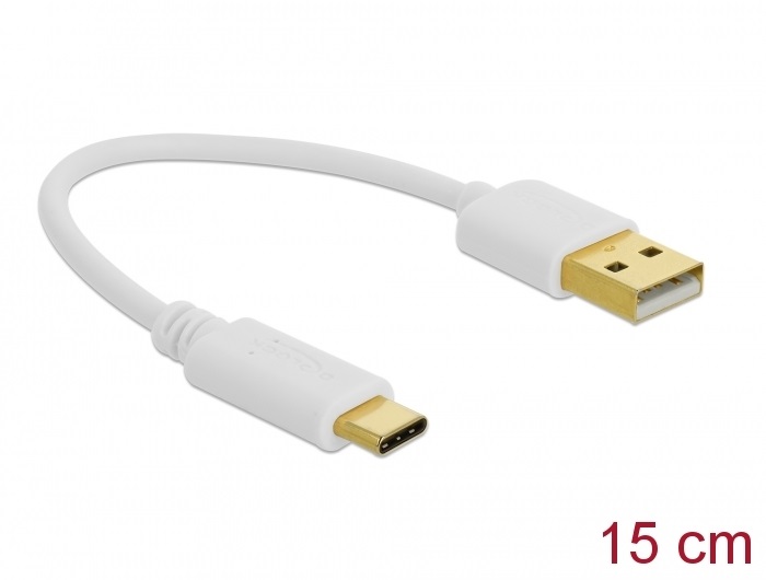 Delock 85355 Töltokábel USB A - USB Type-C  csatlakozó végekkel 15 cm