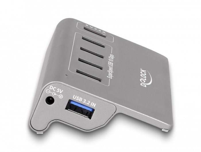 Delock 64182 USB 10 Gbps Hub 4 A-típusú USB porttal + 1 gyorstöltő porttal beleértve a tápellátást