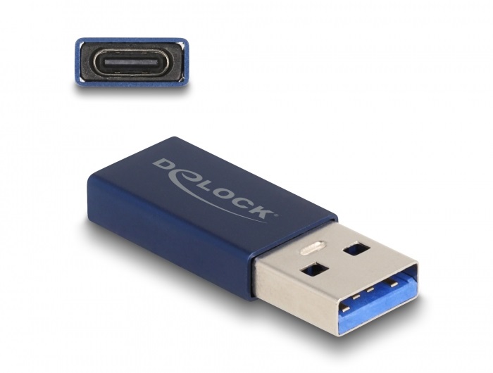 Delock 60049 USB 10 Gbps adapter A-típusú USB apa - USB Type-C  aktív anya kék