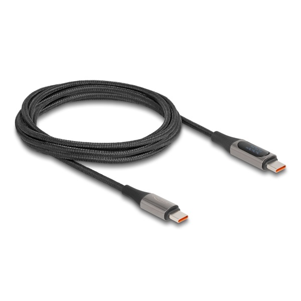 Delock 86809 USB 2.0 Kábel USB Type-C  apa - apa csatlakozóval tápmérővel, PD 3.0 100 W, 2 m