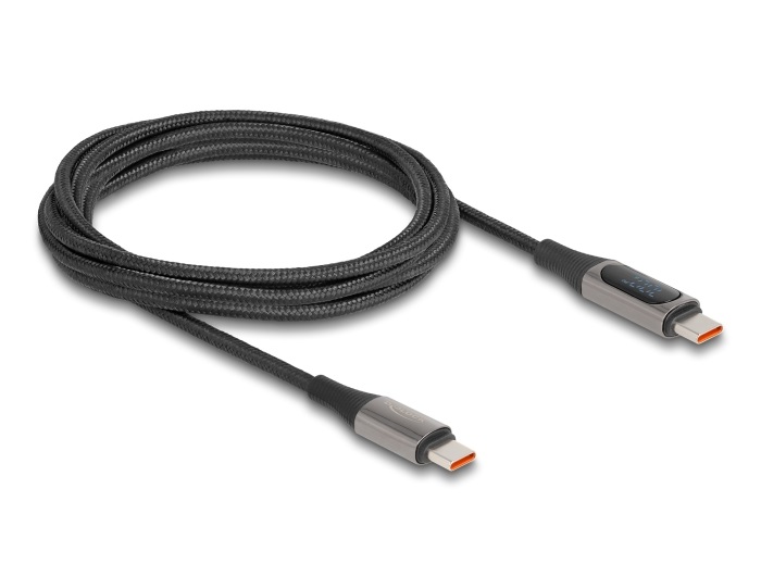 Delock 86809 USB 2.0 Kábel USB Type-C  apa - apa csatlakozóval tápmérővel, PD 3.0 100 W, 2 m