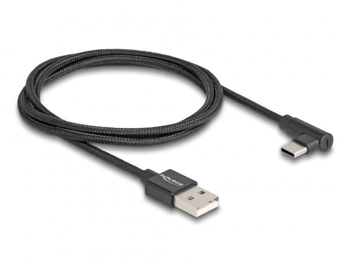Delock 80030 USB 2.0 kábel A-típusú csatlakozódugó - USB Type-C  csatlakozódugó, ívelt, 1 m, fekete