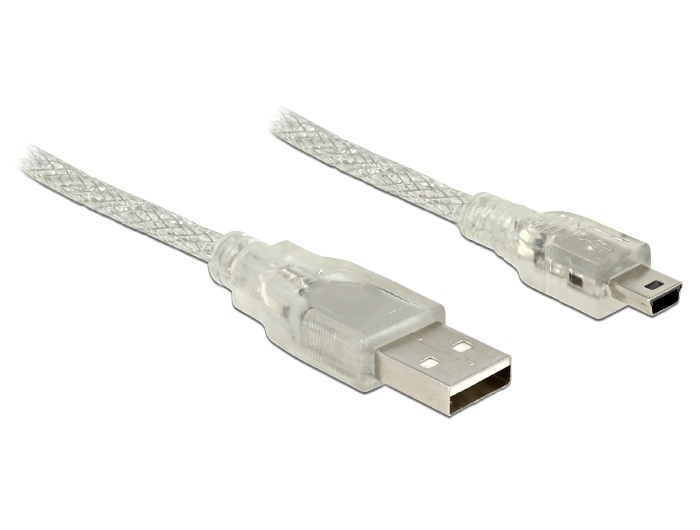 Delock 83907 USB 2.0-s kábel A-típusú csatlakozódugóval > USB 2.0 Mini-B csatlakozódugóval 2 m, áttetsző