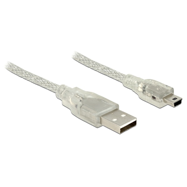 Delock 83909 USB 2.0-s kábel A-típusú csatlakozódugóval > USB 2.0 Mini-B csatlakozódugóval, 5 m, áttetszo