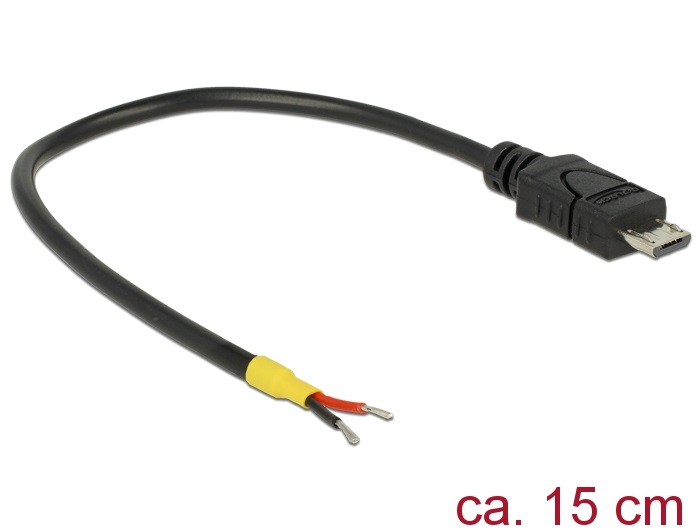 Delock 85306 USB 2.0-s kábel Micro-B-csatlakozódugóval > 2 db nyitott vezetékkel, 15 cm Raspberry Pi