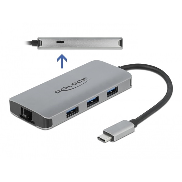 Delock 63252 USB 3.2 Gen 1 hub 4 porttal és Gigabit LAN-nel, valamint PD-vel
