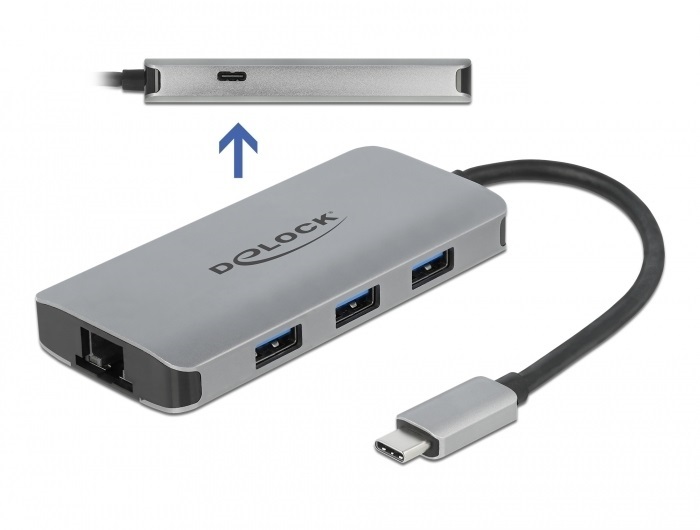 Delock 63252 USB 3.2 Gen 1 hub 4 porttal és Gigabit LAN-nel, valamint PD-vel