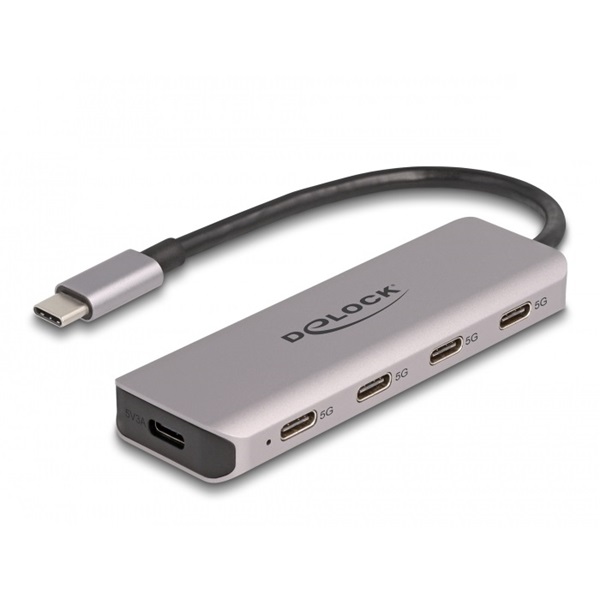 Delock 64238 USB 5 Gbps Tetején 4 USB porttal rendelkező USB Type-C hub USB Type-C csatlakoztatóval