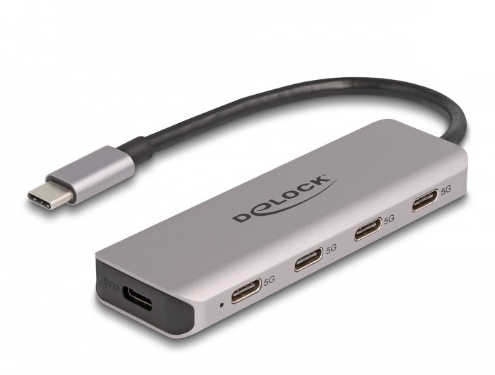 Delock 64238 USB 5 Gbps Tetején 4 USB porttal rendelkező USB Type-C hub USB Type-C csatlakoztatóval