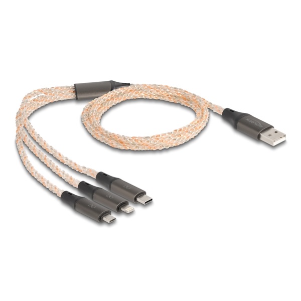 Delock 88158 USB RGB töltő kábel 3 az 1-ben A-típus - Lightning  / Micro USB / USB Type-C  1,20 m