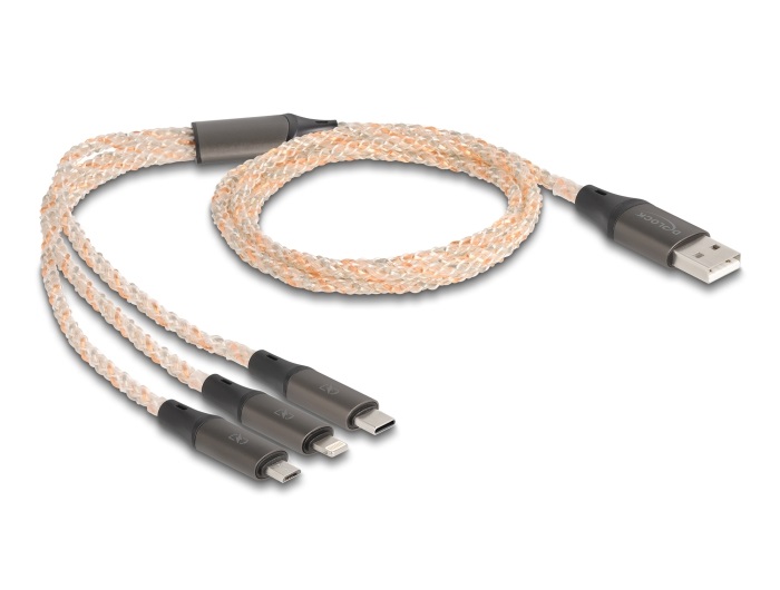 Delock 88158 USB RGB töltő kábel 3 az 1-ben A-típus - Lightning  / Micro USB / USB Type-C  1,20 m