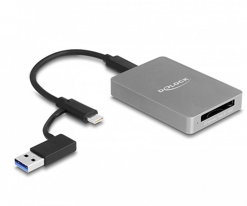 Delock 91008 USB Type-C kártyaolvasó alumínium házban CFexpress vagy XQD memória kártyákhoz