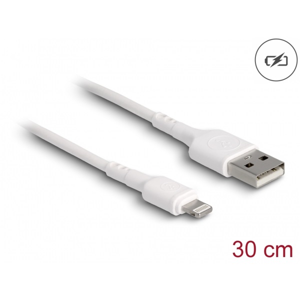 Delock 87866 USB töltő kábel iPhone , iPad , iPod  eszközökhöz fehér 30 cm