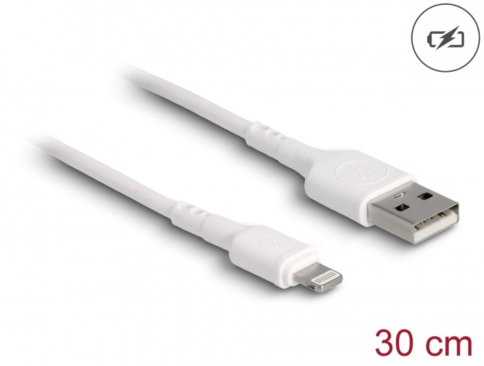 Delock 87866 USB töltő kábel iPhone , iPad , iPod  eszközökhöz fehér 30 cm