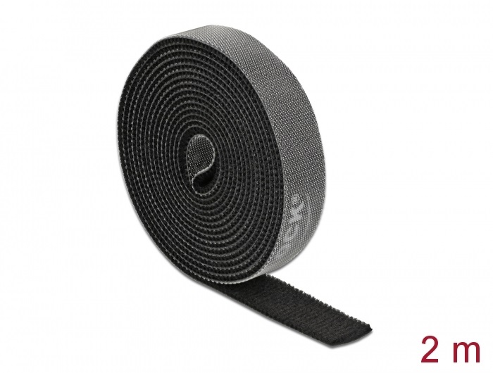 Delock 18383 Velcro fekete ragasztó szalag guriga Hx 2 m x Sz 15 mm