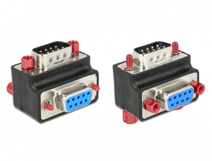 Delock 65593 adapter Sub-D 9 tűs apa > anya 90 -os szögben anya és csavar cserélhető