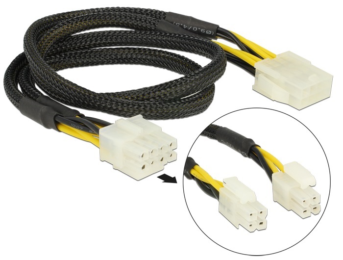 Delock 83653 hosszabbítókábel táp 8 tűs EPS apa (2 x 4 tűs) > 8 tűs anya 44 cm
