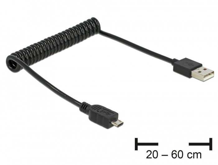 Delock 83162 kábel, USB 2.0 AM-BM Micro spirál 20-60cm