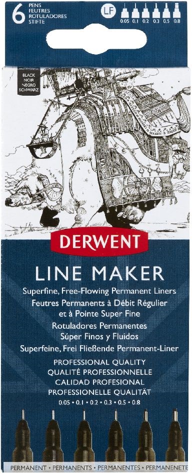 Derwent Line Marker fekete 6db  0,05/0,1/0,2/ 0,3/0,5/0,8 mm tűfilc készlet