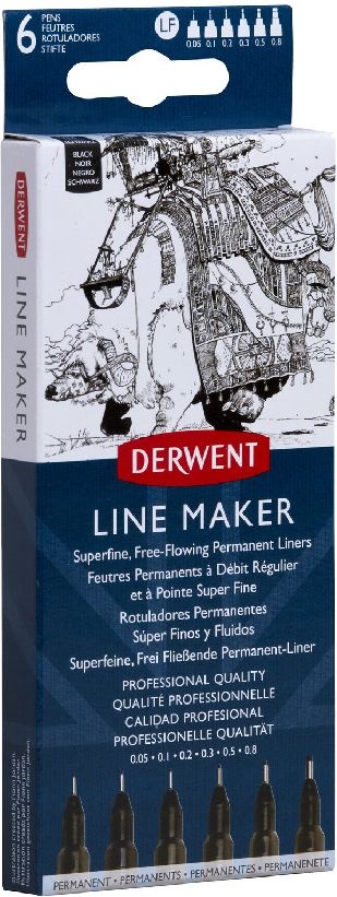 Derwent Line Marker fekete 6db  0,05/0,1/0,2/ 0,3/0,5/0,8 mm tűfilc készlet