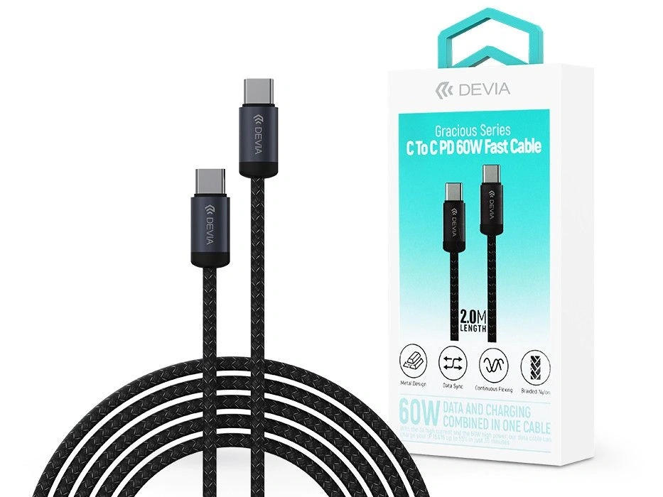 Devia ST108066 Gracious Series 60W PD Type-C/Type-C fekete 2m adat- és töltőkábel