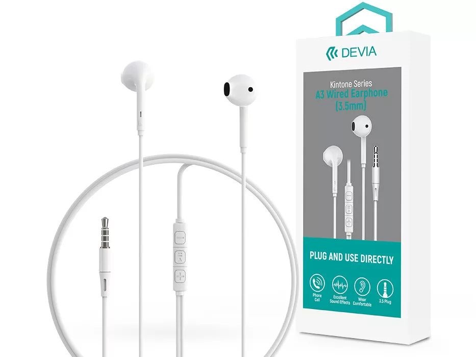 Devia ST108752 Kintone A3 In-Ear 3,5mm jack fehér sztereó fülhallgató
