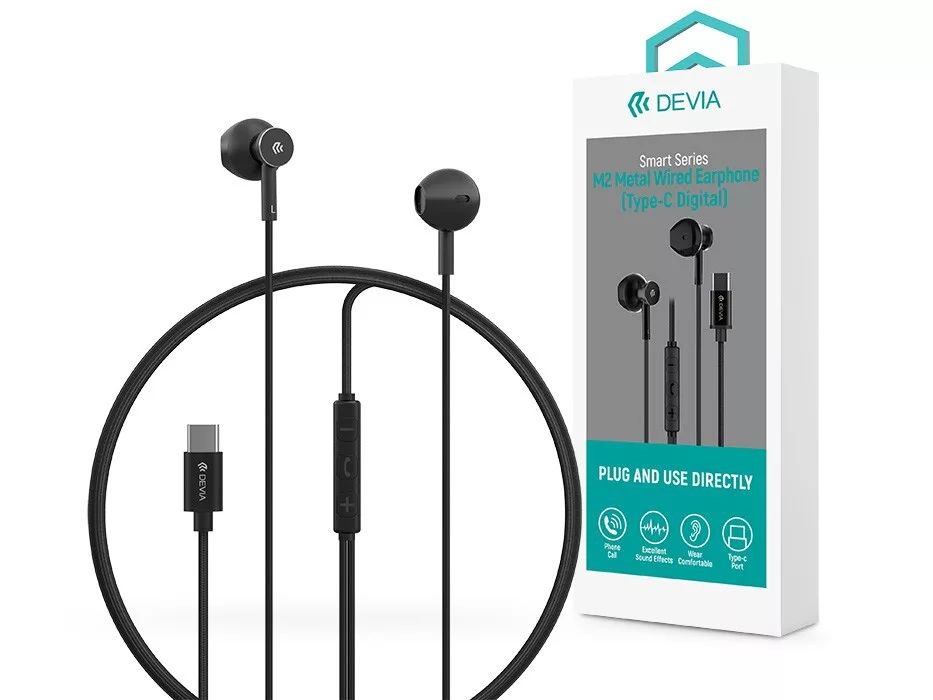 Devia ST108790 Smart Series M2 Metal In-Ear Type-C fekete sztereó fülhallgató