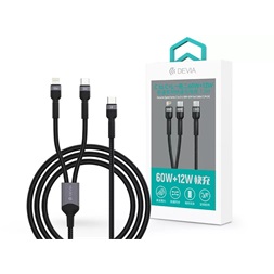 Devia ST111653 Extreme Speed Series 1,2m 60W+12W Type-C/Type-C + Lightning fekete adat és töltőkábel