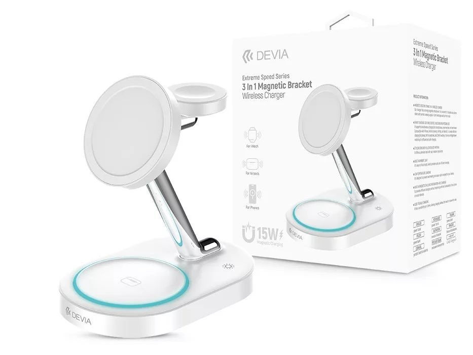 Devia ST111844 Extreme Speed Series 15W Qi 3In1 Iphone/iWatch/Airpods fehér vezeték nélküli töltő