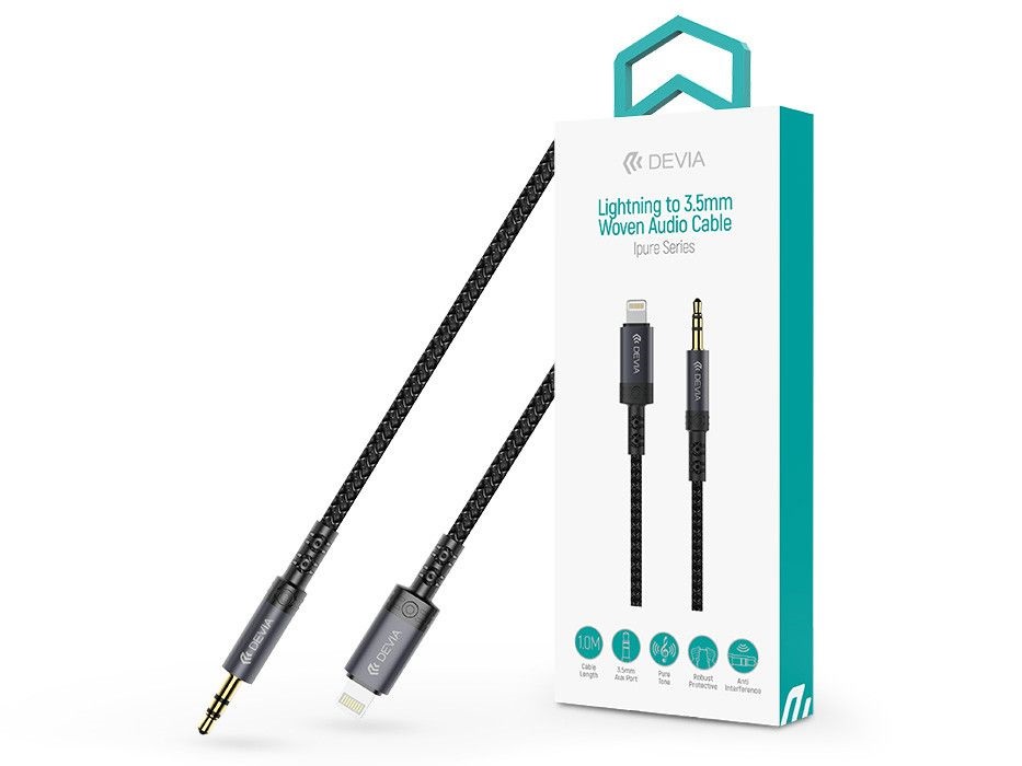 Devia ST111950 iPure Series Woven 1m AUX 3,5mm jack/Lightning fekete audio kábel