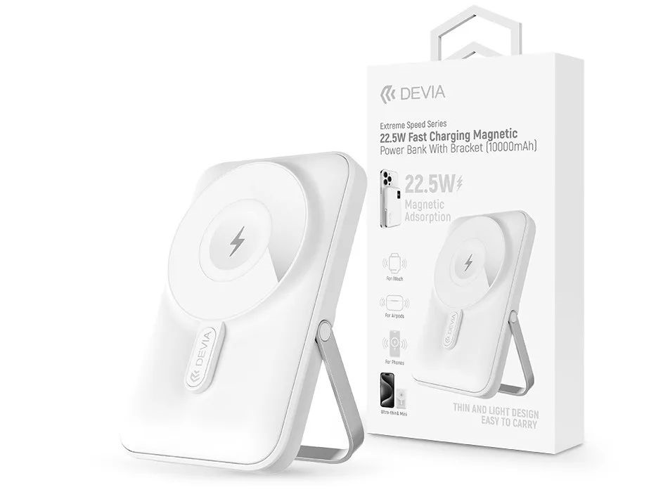 Devia ST112179 Extreme Speed Magnetic PD 22.5W Lightning/Type-C 10.000 mAh fehér powerbank/állvány