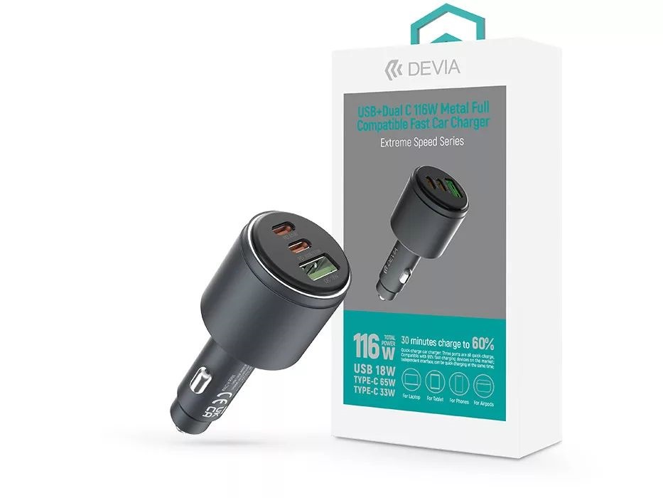 Devia ST112780 Extreme Speed Series 65W 2xUSB C/USB fekete gyorstöltő