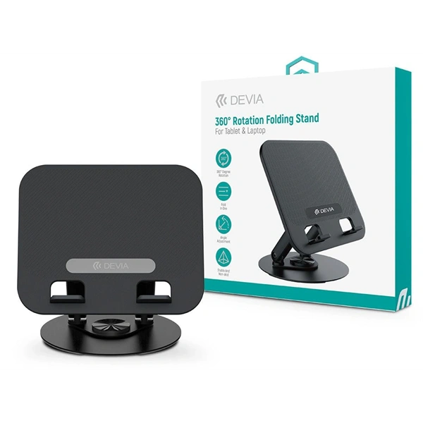 Devia ST120761 360°-ban forgatható fekete asztali tablet/laptop tartóállvány