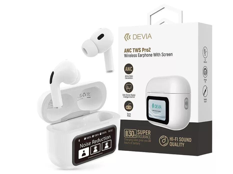 Devia ST124219 TWS-Pro2 ANC fehér Bluetooth sztereó headset kijelzővel