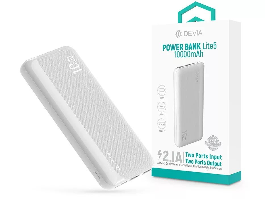 Devia ST125643 Kintone Series Lite 5 2xUSB/Type-C/microUSB 10.000 mAh fehér power bank