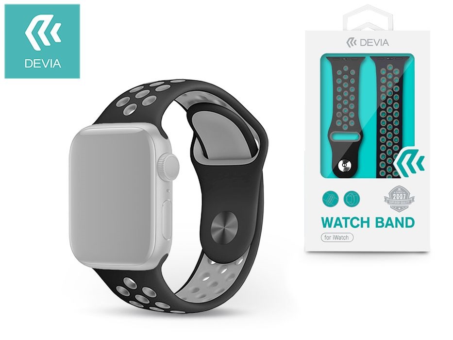 Devia ST325014 Apple Watch fekete/szürke szilikon sport óraszíj