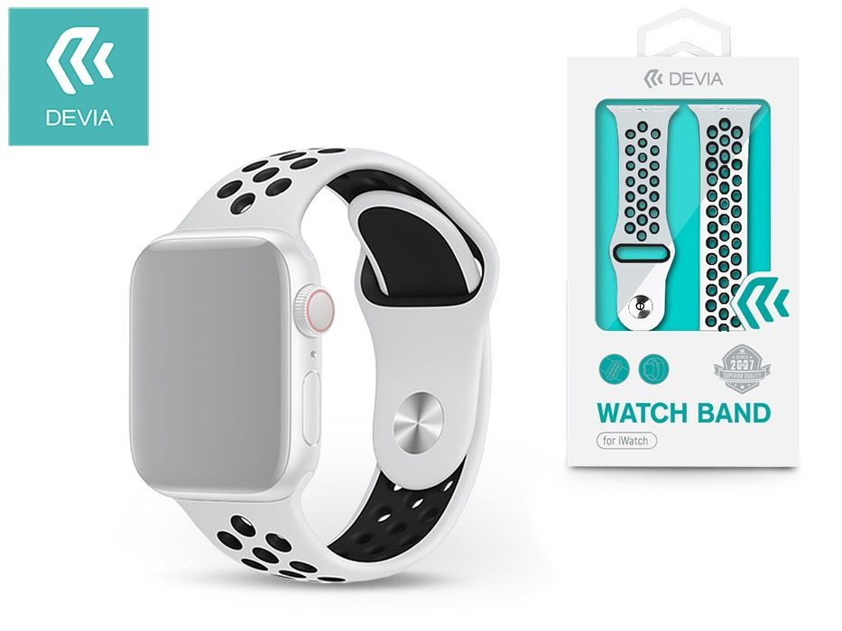 Devia ST325021 Apple Watch fehér/fekete szilikon sport óraszíj