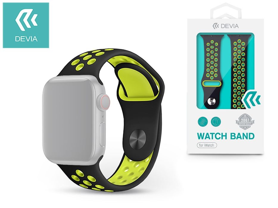 Devia ST325038 Apple Watch fekete/sárga szilikon sport óraszíj