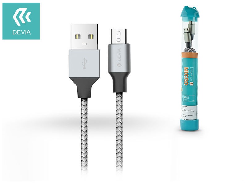 Devia ST325427 Tube Micro USB ezüst/fekete textil adatkábel