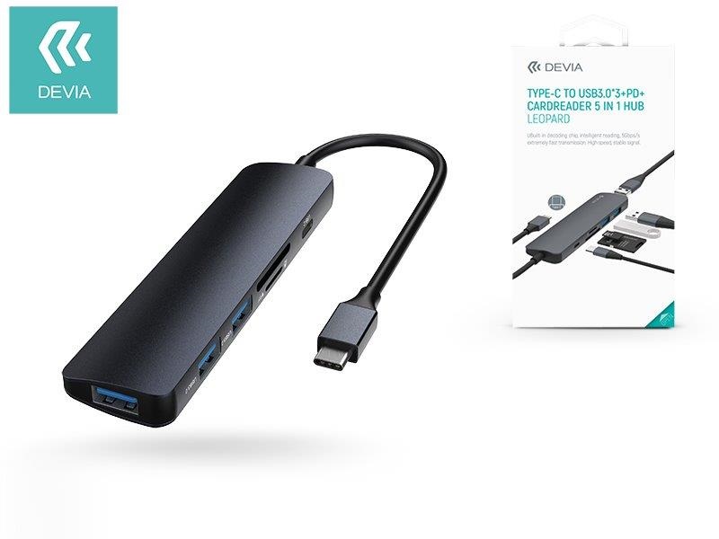 Devia ST329432 Leopard 5in1 HUB Type-C elosztó átalakító adapter 1xType-C PD/ 3x USB 3.0/ 1x SD kártyaolvasó