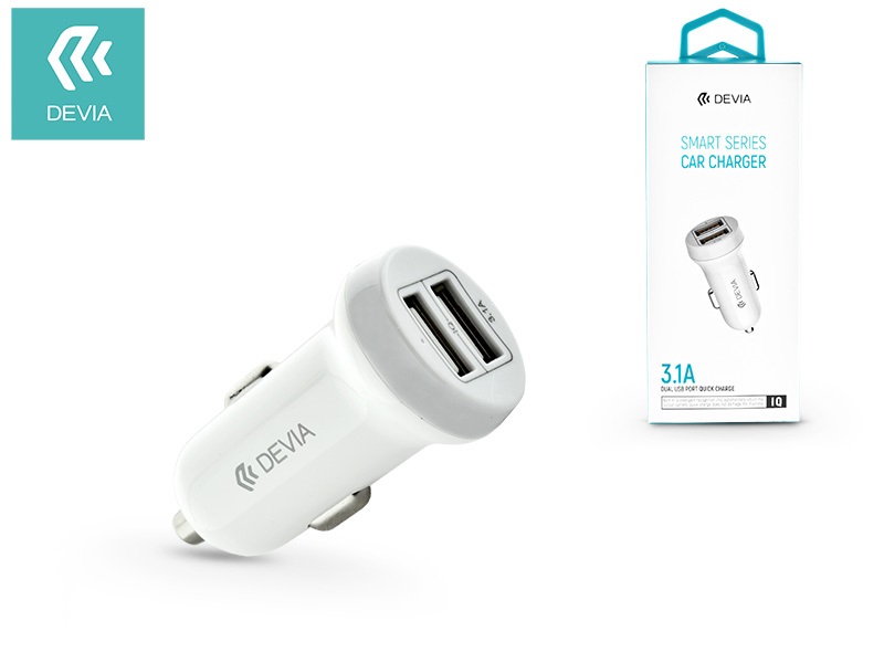 Devia ST330810 Devia Smart dual port USB 3.1A/2xUSB kimenettel fehér autós töltő