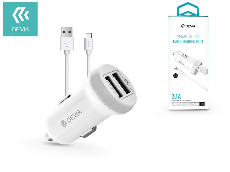Devia ST331190 Devia Smart dual port USB Type-C 3.1A/2xUSB/USB Type-C kábel autós töltő