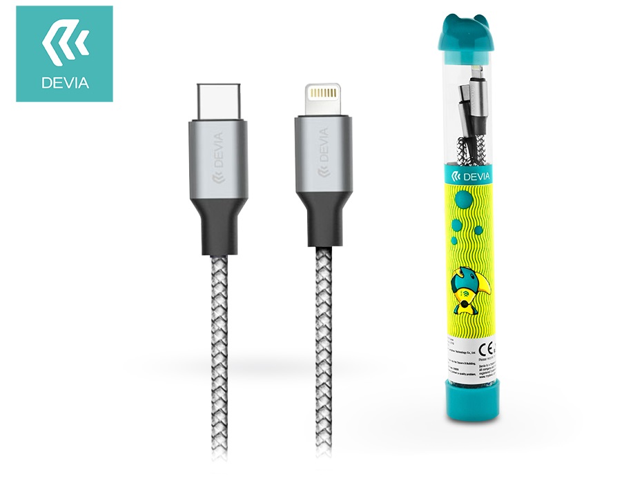 Devia ST348297 Quick Charge 1m 3A Type-C-Lightning ezüst/fekete adat- és töltőkábel