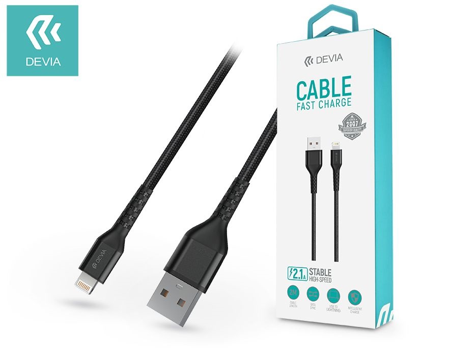 Devia ST348693 Gracious 2,4A 2m USB/Lightning fekete adat- és töltőkábel