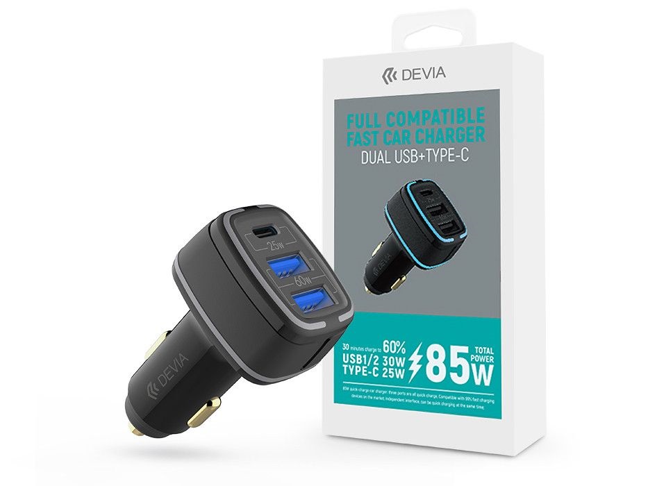 Devia ST351761 85W 2xUSB + Type-C szivargyújtó töltő