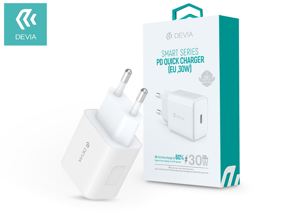 Devia ST354861 Type-C bemenettel - 30W - Devia Smart PD3.0 Quick Charger hálózati töltő adapter