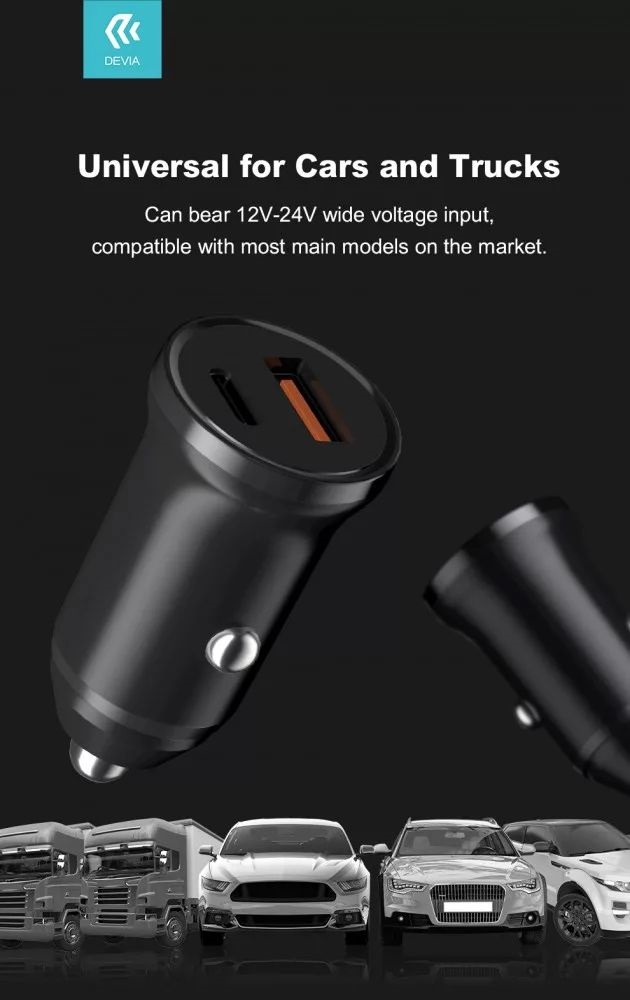 Devia ST359408 Smart Mini 20W USB/Type-C fekete szivargyújtó töltő
