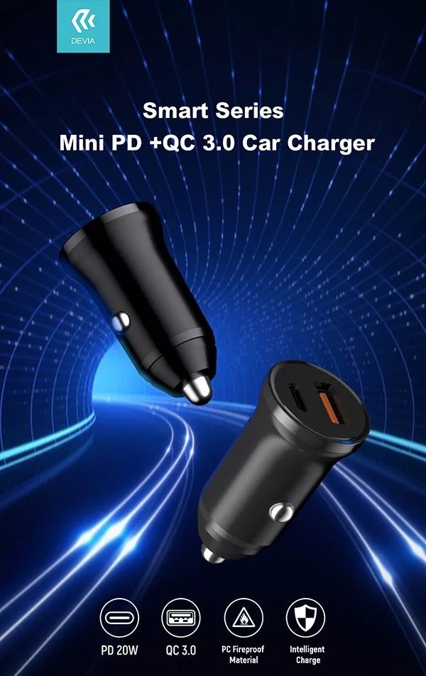 Devia ST359408 Smart Mini 20W USB/Type-C fekete szivargyújtó töltő