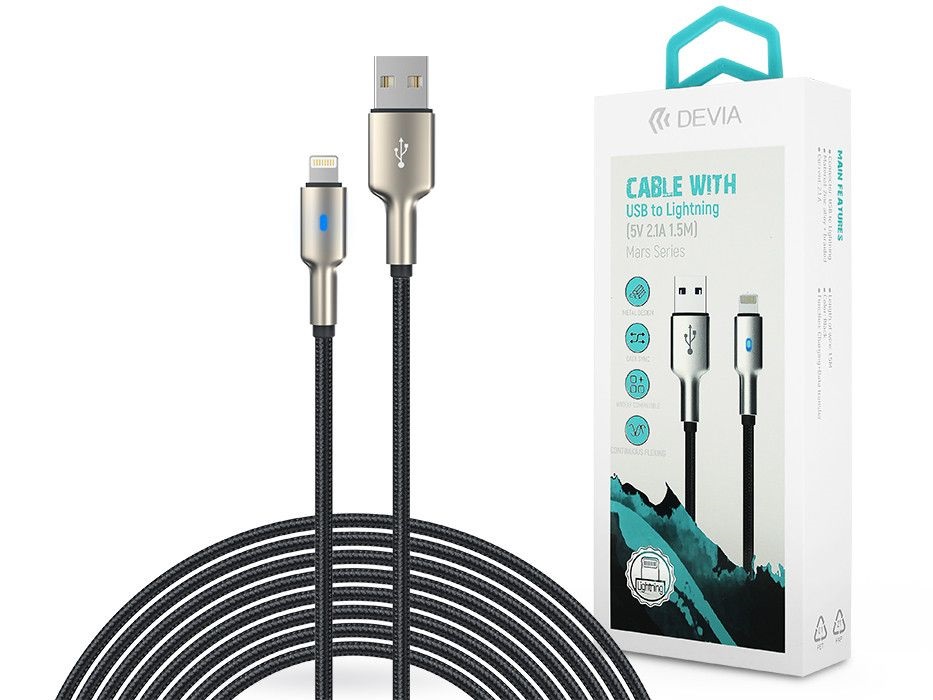 Devia ST361296 1,5m USB - Lightning ezüst/fekete adat- és töltőkábel