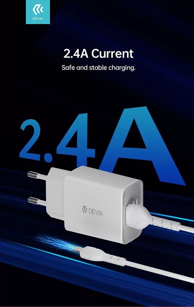 Devia ST361395 5V/2.4A Smart 2xUSB Hálózati töltő adapter + 1 m Lightning kábel